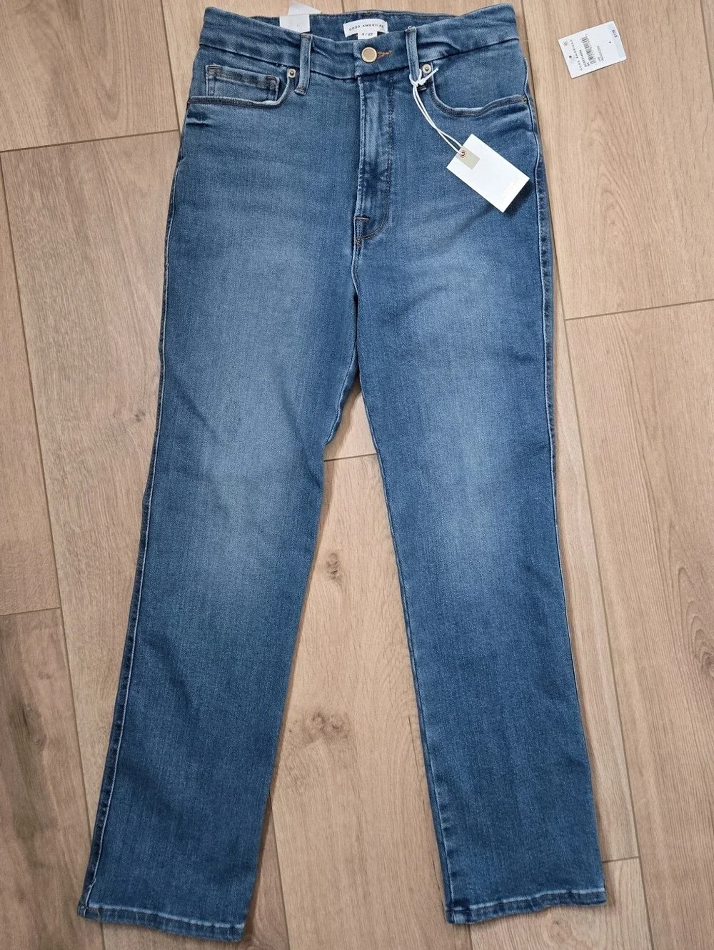 Good American Good Curve Straight Leg Jeans Indigo268 Blue Stretch NWT 4/27